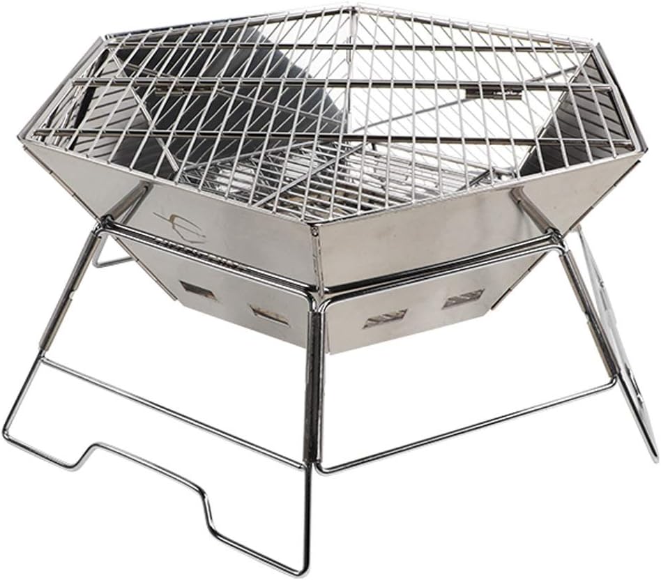 Fire Pits,Camping Stove Stainless Steel Outdoor Grill,Outdoor Garden Terrace Heater Camping Bowl Barbecue Brazier,Length 45.5cm,Height 23cm,Folding Size 50x32cm,(with Carry Bag)