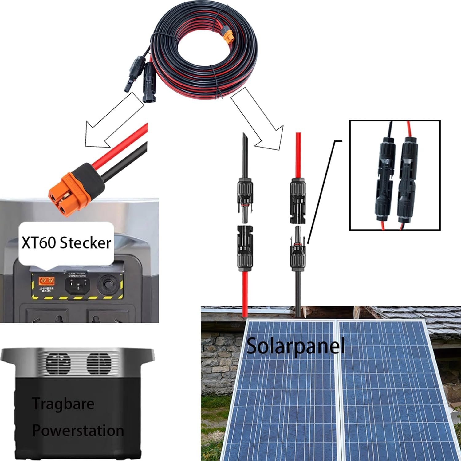 XT60i Adapter to Solar Connector Cable 12AWG 50FT, XT60i to Solar Panel Extension Cable 12 Gauge Compatible for Ecoflow Delta River Series Anker SOLIX Power Station (XT60i 50FT)