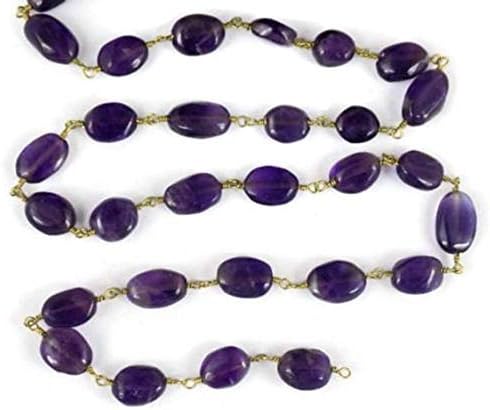 JEWELZ one feets amethyst oval rosary beaded chain 24k gold plated 10x7mm gemstone