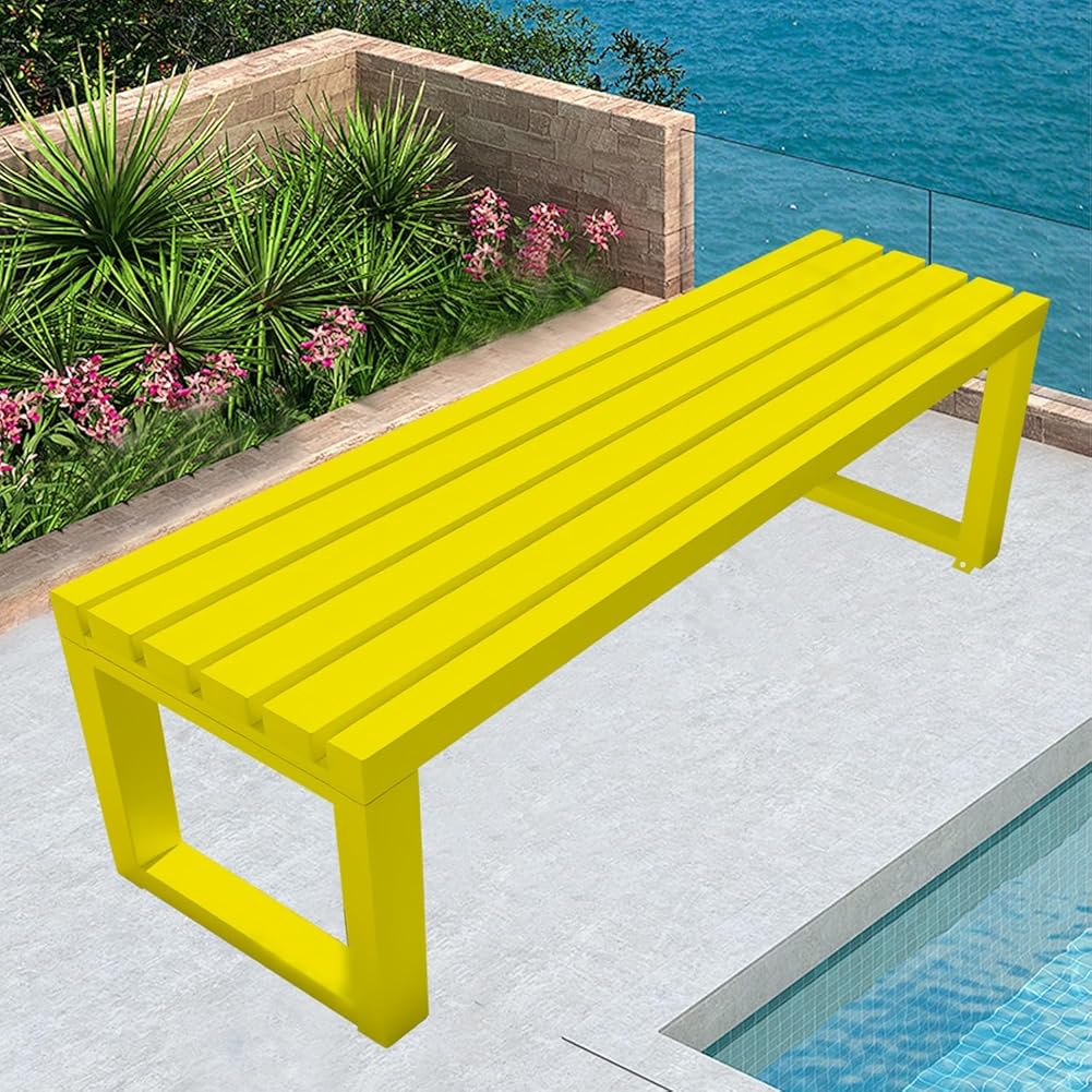 Metal Garden Bench Weatherproof Outdoor Benches Park Bench Patio Seat Front Porch Seat 3.3ft 3.9ft 4.9ft 5.9ft Backless Chair for Yard Entryway Indoor(Yellow,3.3ft)