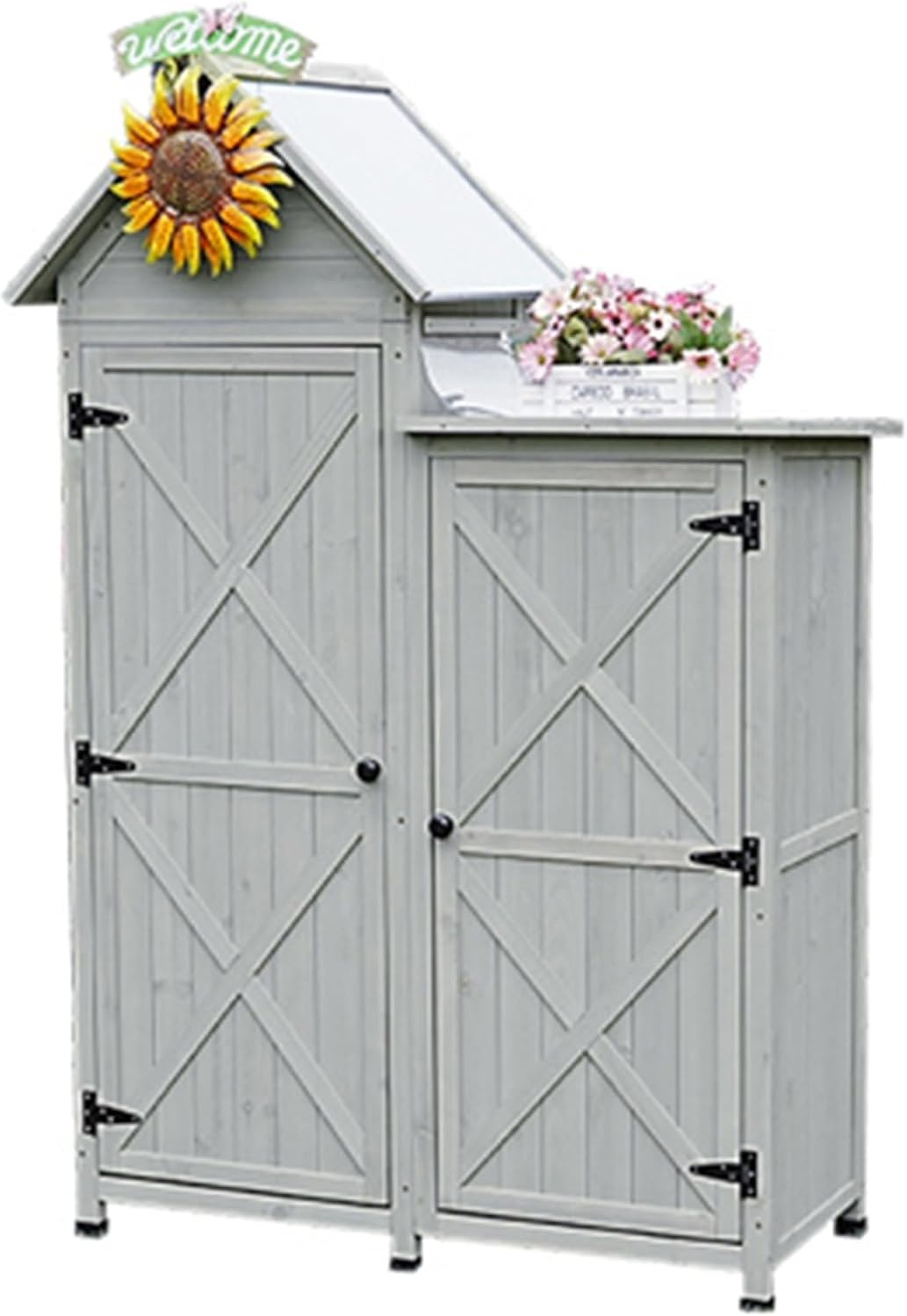 Garden Tool Shed with 3 Shelves, Wooden Garden Shed with Magnetic Double Doors, Multi-Purpose Outdoor Storage Cabinet for Backyards and Patios (One Color Gray)