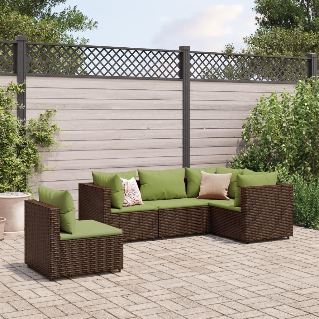 Furniture Sets 5 Piece Patio Lounge Set with Cushions Brown Poly Rattan,Comfortable Outdoor Patio Furniture Set with UVResistant Rattan and Adjustable Feet Garden Conversation Sets