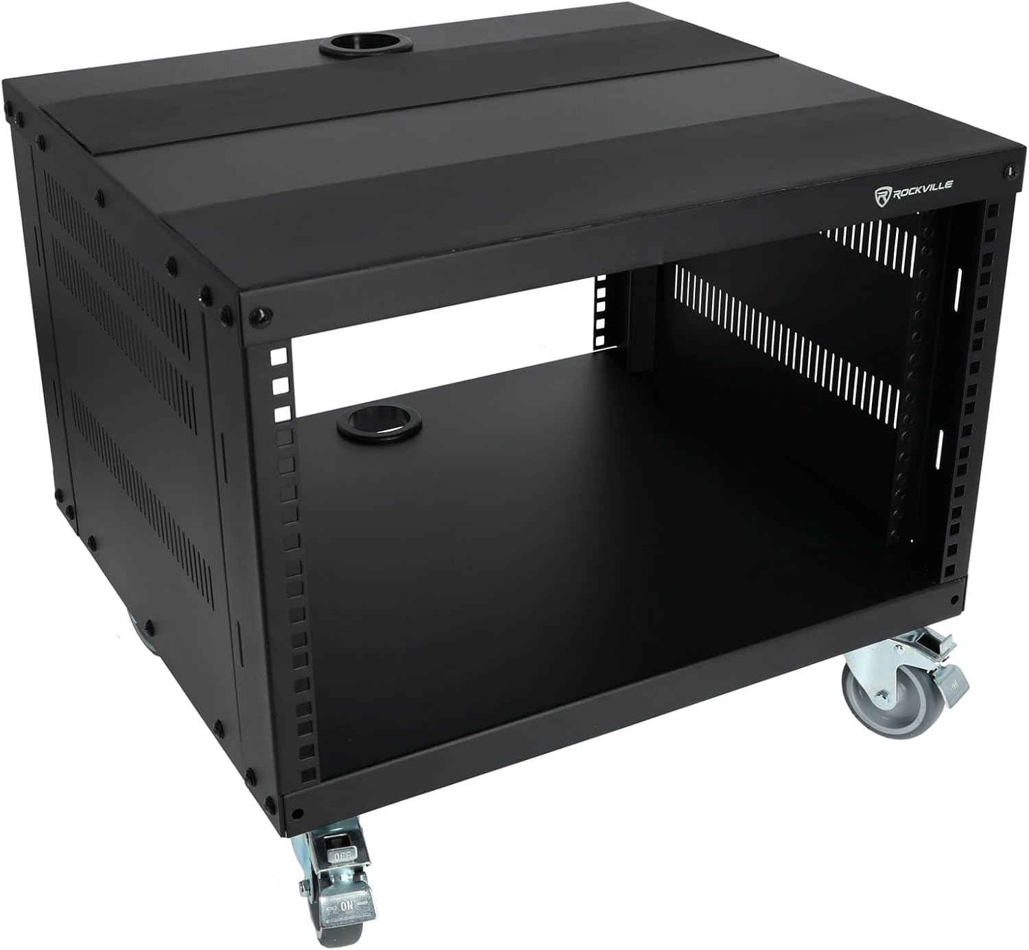 Rockville RR6U 6U Live Sound/Recording Studio Rack Case with Wheels, Reversible Rack Rails, Front & Rear Mounting, Cable Management Ports, 440lb Capacity