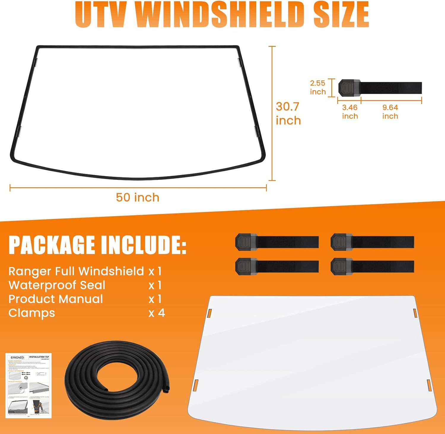 Ranger 1000 Windshield, UTV Front Full Windshield Fits for Polaris Ranger 1000/Crew 1000 2020-2026, Ranger XP 1000/Crew XP 1000 2017-2026, Ranger Diesel 2015-2026, Polaris Ranger Accessories