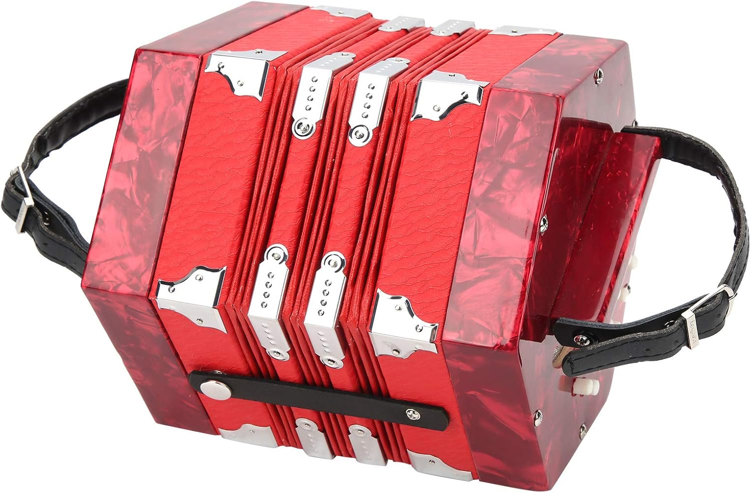 SUNGOOYUE Professional 20- Concertina Accordion, Solid Wood and Leather Construction, 3 Colors Available, with Carrying Case for Beginners and Performers (Red)