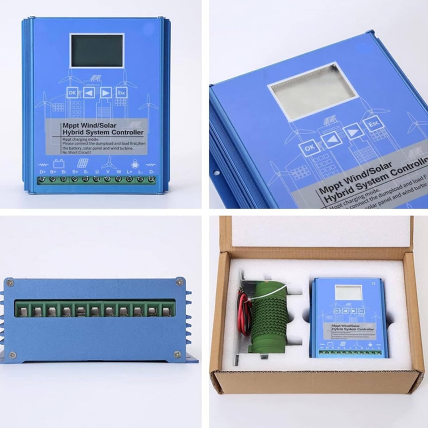 9000W Wind Solar Hybrid Charge Controller, 12V 24V 48V MPPT Charge Regulator Controller with LCD Display Suitable for Wind Solar Panels(48V,Blue),12V