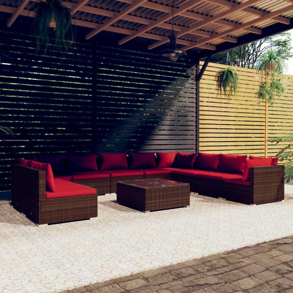 11 Piece Patio Lounge Set with Cushions Brown Poly Rattan,Stylish and Durable Poly Rattan Patio Lounge Set for a Relaxing Outdoor Experience Patio Furniture Sets, Outdoor Furniture Sets