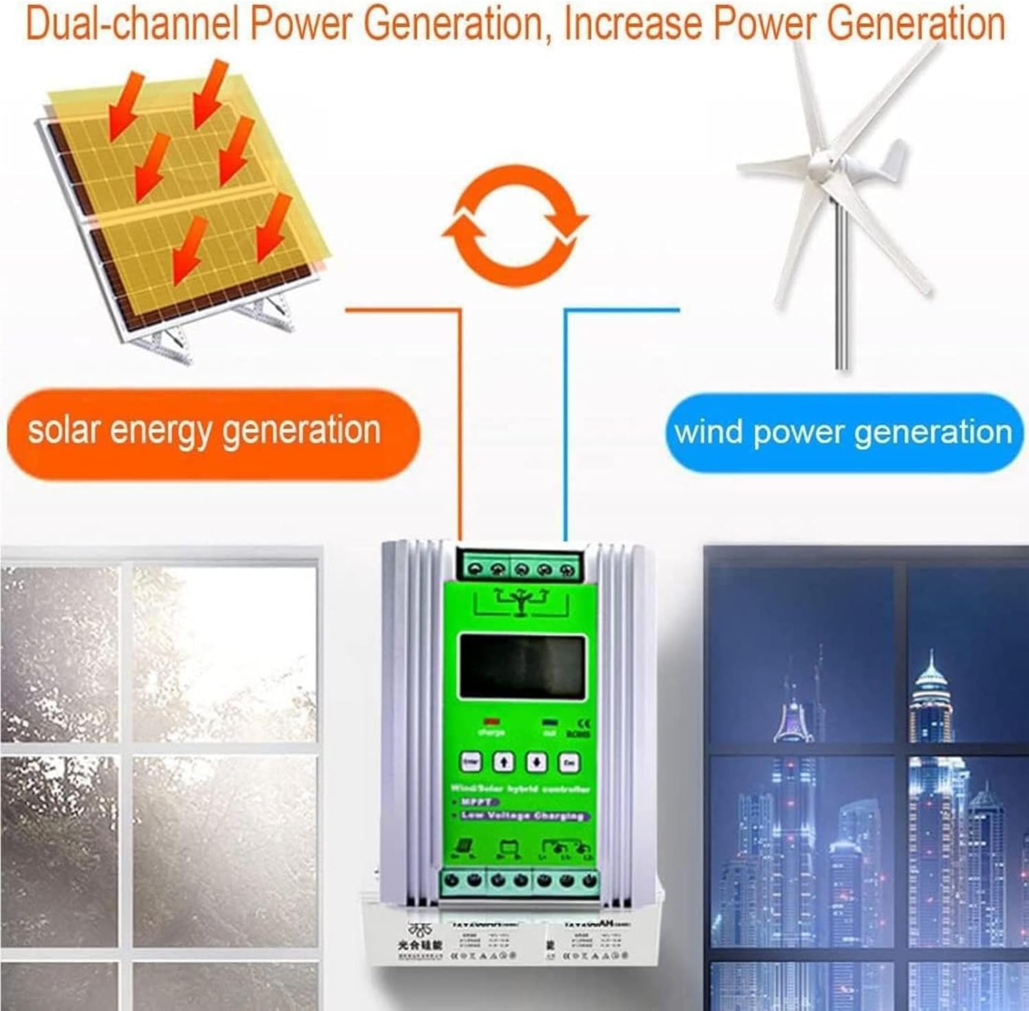 Wind Solar Hybrid Charge Controller 3000W-10000W, 12V/24V/48V Regulator MPPT Wind Solar Hybrid Boost Controller, for Wind Turbine Generator Charger Battery,24V-10000W
