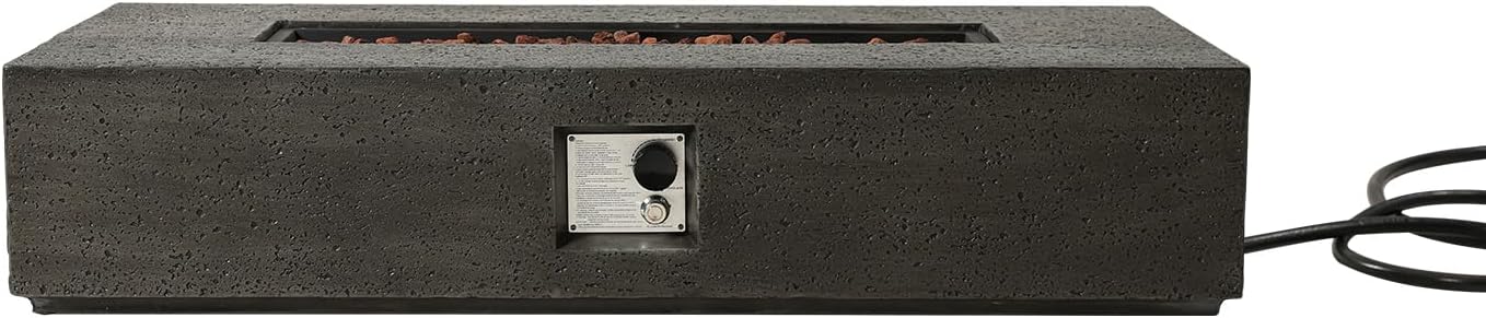 Outdoor Fire Pit, 56 inches Rectangle Propane Gas Patio Fire Table 50,000 BTU Concrete Travertine Design, Low Firepit Table with Lava Rocks, Waterproof Cover (Grey)