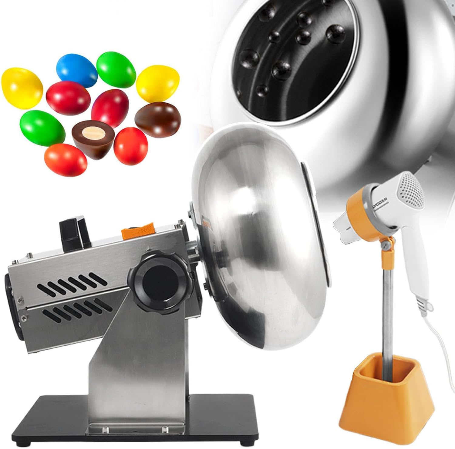 Electric Sugar Coating Chocolate Polishing Machine | Adjustable Speed & Adjustable Angle | Automatic Chocolate Drum Mixer for precoating for Confectionery