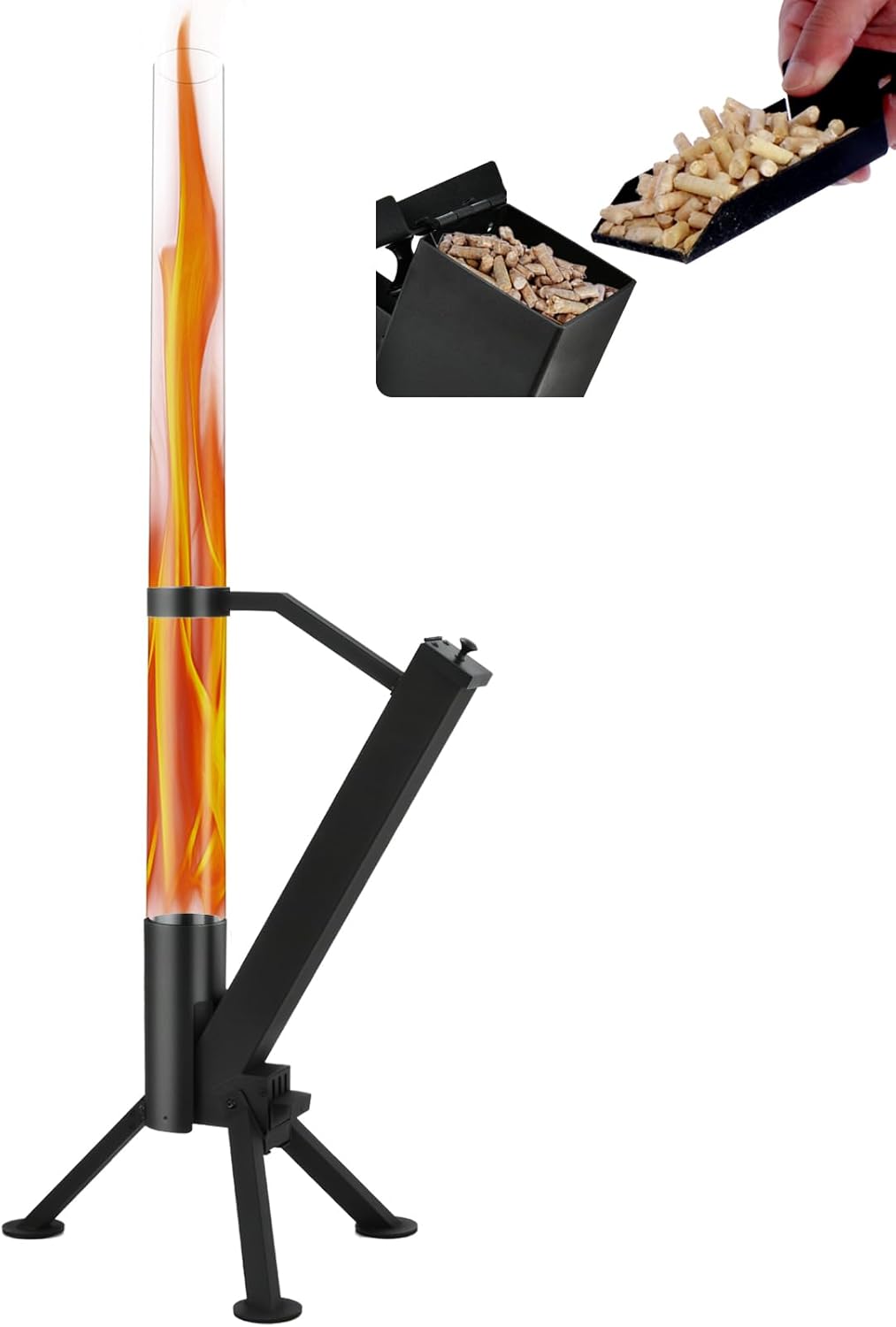 CHARMELEON Wood Pellet Fire Pits for Outside – Portable Wood Pellet Heater – Painted Stainless Steel Outdoor Fire Pit for Backyard – Patio Rocket Stove – Matte Black - M