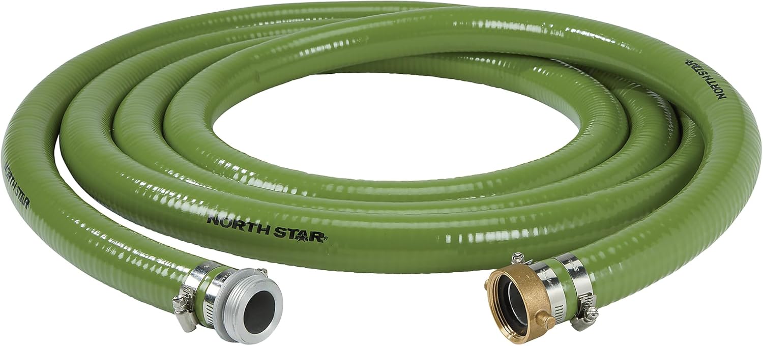 NorthStar Water Pump Suction Hose, 1-1/2in. x 20ft. Max. PSI 70, PVC, Industrial-Grade Aluminum Couplings