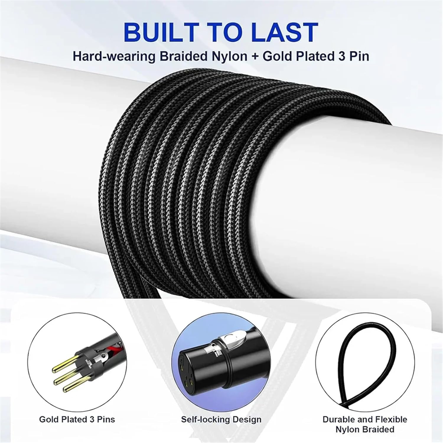 XLR Male to 6.35mm TRS Balanced Cable 6.35 Male to 3 Pin XLR Male Stereo Audio Cable Mic Cord for Power Speaker Mixer Amplifier(6.35-TRS to XLR-F,5m)