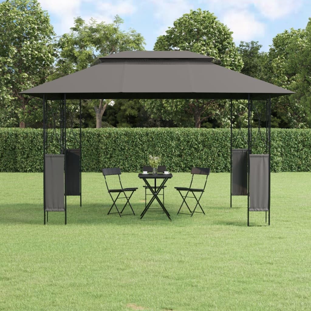 Dark Gray Steel Rectangular Gazebo, 157.5x118.1 Inch Water-Resistant Outdoor Canopy for Patio, Garden, Large Capacity for 10 People Outdoor Structures