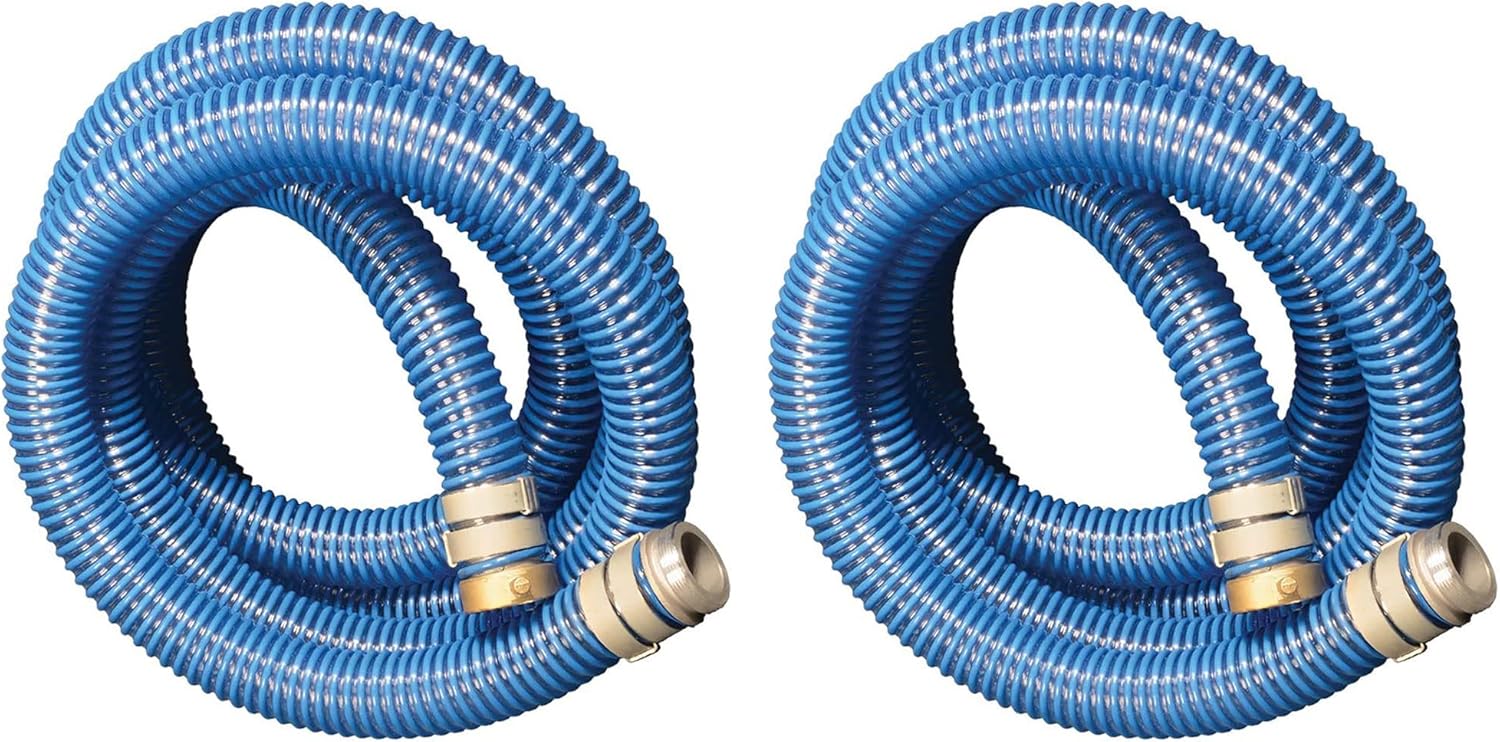 Apache 98106501 2 Inch Diameter 20 Foot Length 58 psi PVC Flexible Industrial Pump Pool Hose with Aluminum Pin Lug Short Shank Coupling, Blue (2 Pack)