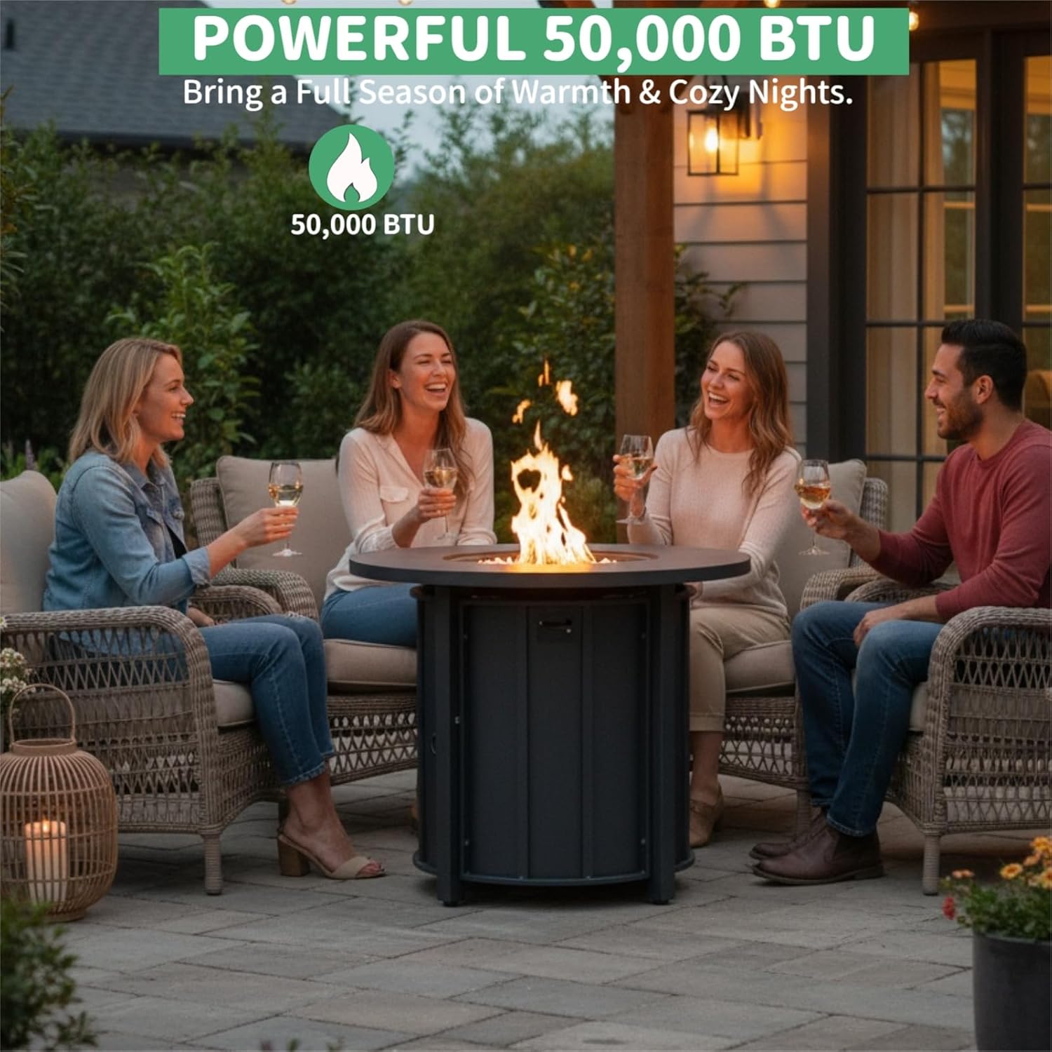 30 Inch Outdoor Propane Fire Pit Table,50000 BTU Steel Gas Firepit with with Wood-Grain Ceramic Tabletop & Lava Rocks, Waterproof Cover,Portable Round Patio Heater for Deck Garden Backyard