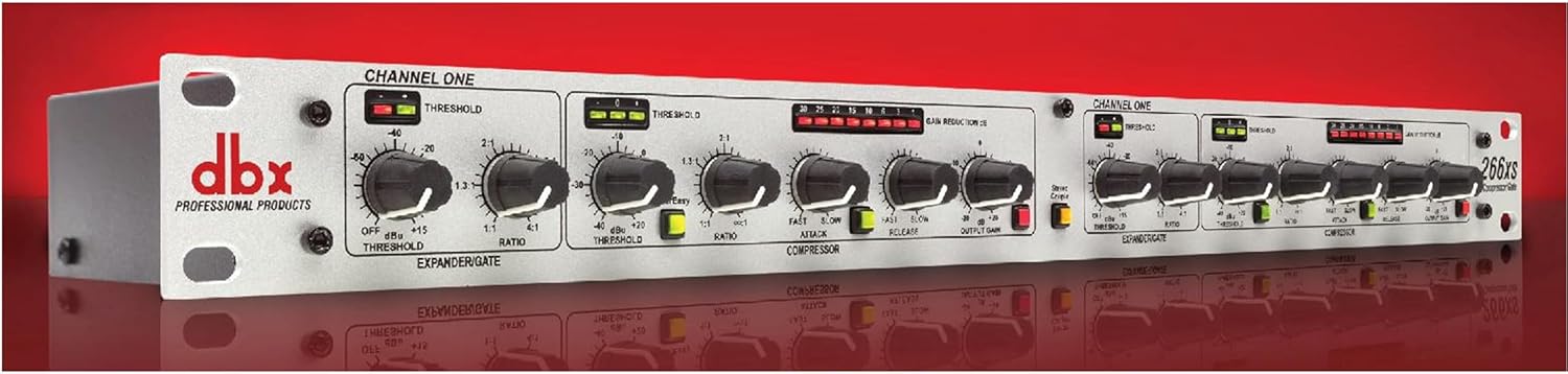 dbx 266xs Professional Audio Compressor/Gate Dynamic Effects Processor with Sidechain Insert. For Portable, Tour, Studio. 1U Single Rack Space, Silver
