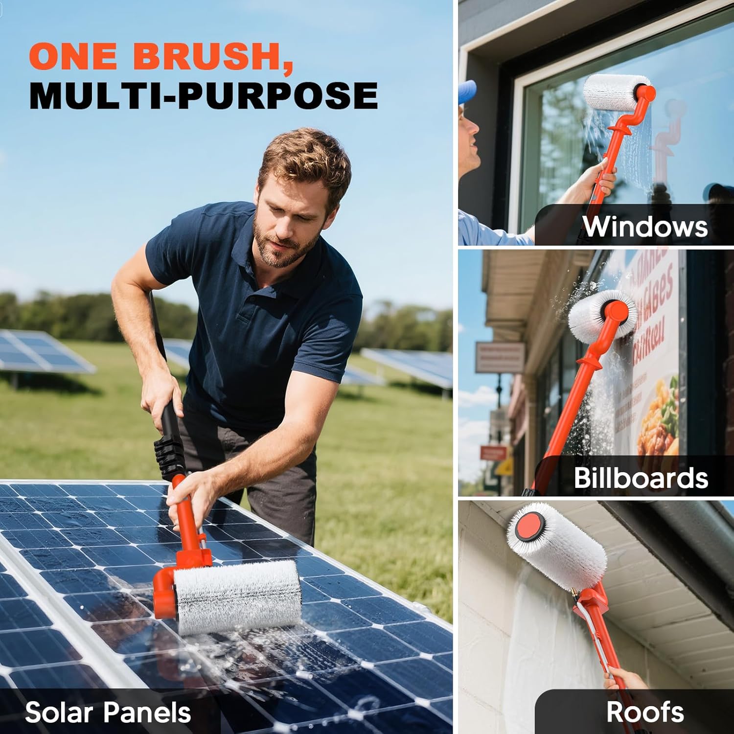 Electric Solar Panel Cleaning Brush: 20FT Adjustable Water Fed Pole Solar Panel Cleaning Kit with 23FT Water Pipe - Versatile Photovoltaic Brush for Solar Panels, Windows, Roofs