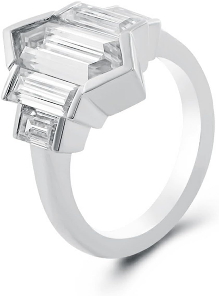 9K Gold Rings, Women Engagement Ring Band Moissanite Geometric Jewelry 375 White Gold for Bride