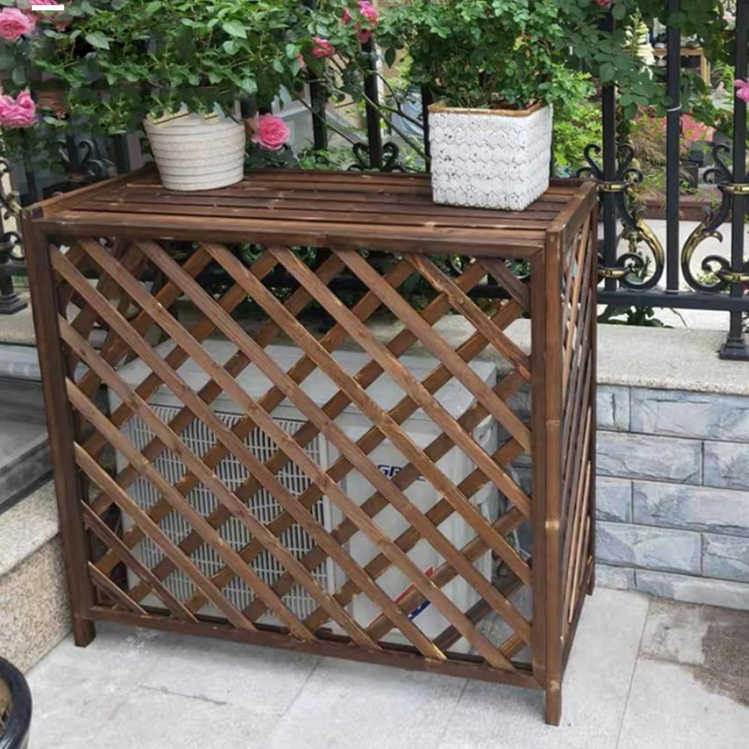 Air Conditioner Cover Wood Ac Covers for Outside Decorative Ac Unit Cover Air Conditioner Covers for Outside Heat Pump Cover HVAC Cover Brown A