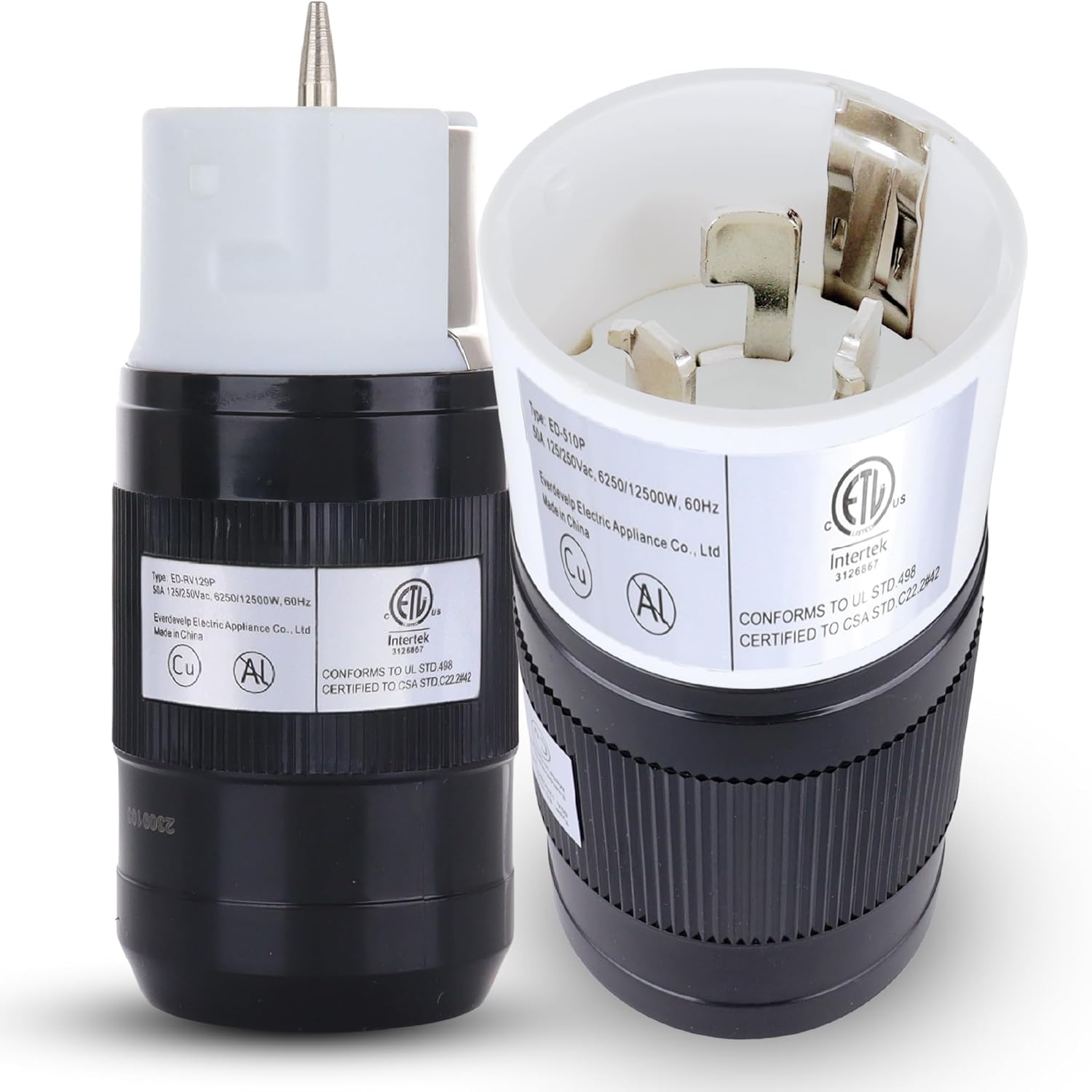 50 Amp Generator Plug (Female & Male) (2 Pack)，50 Amp Generator Connector, 125 Volt/250 Volt, CS6364 Shopcorp 50A Twist Lock RV Plug - CS6365, Twist Lock Adapter, 12500 Watts 3 Pole 4 Wire