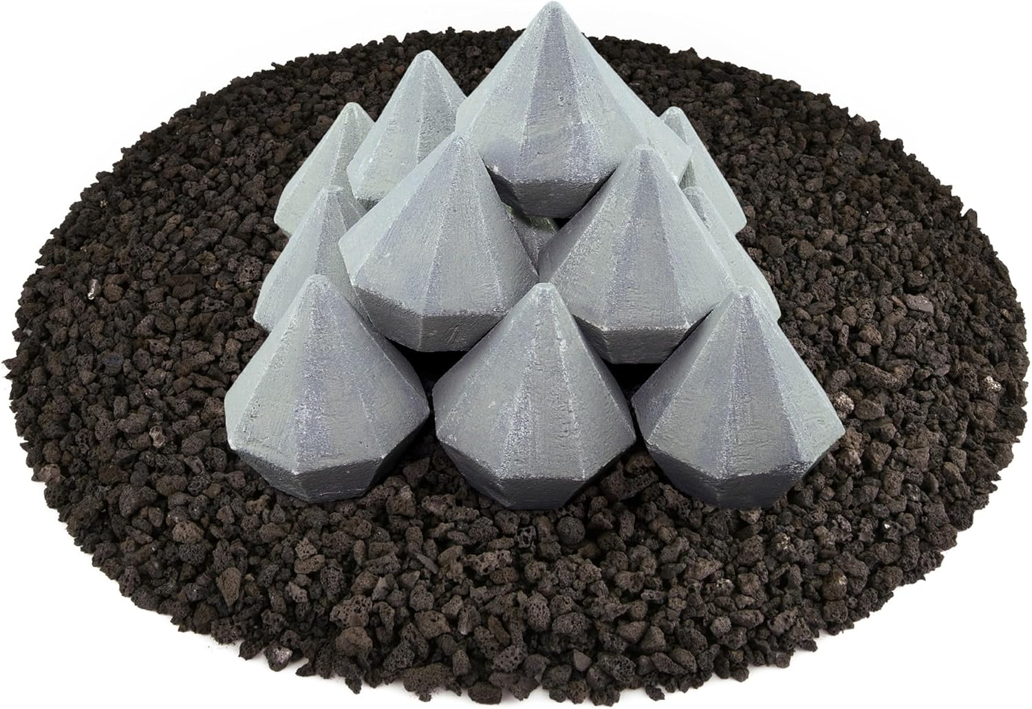 Ceramic Fire Diamonds | Mixed Set of 18 | Modern Accessory for Indoor and Outdoor Fire Pits or Fireplaces – Brushed Concrete Look | Midnight Black