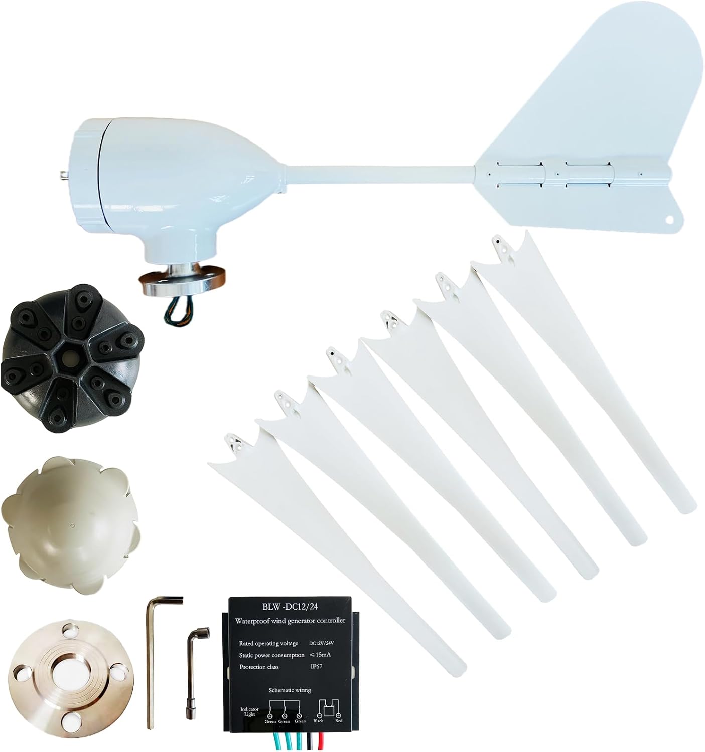 6-Blade Low Noise Wind Turbine Generator, 1500W Small Wind Generator Home Use12v 24V 48V3 Phase Gearless Permanent Magnet AC Alternator