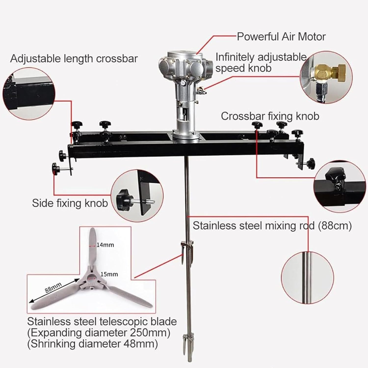 IBC Air Agitator,3/4HP Electric Tank Pneumatic Mixer Machine,Air Agitator Paint Mix Tool for Paint Coating Viscous Liquid Ink Dissolver