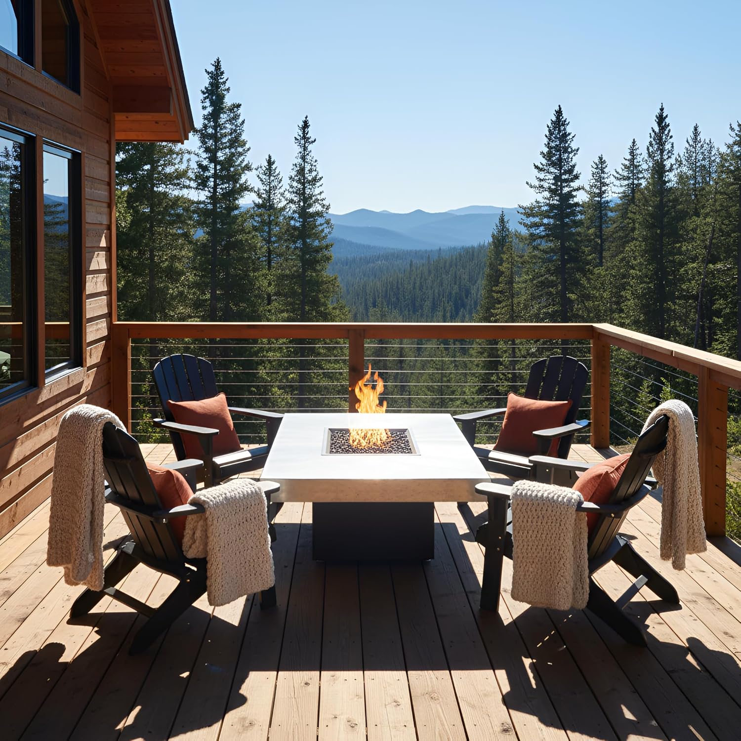 COOKE Santa Barbara Rectangular Fire Pit Table - 48 x 36 - Natural Gas - Brushed Aluminum Top - Bronze Powdercoat Base