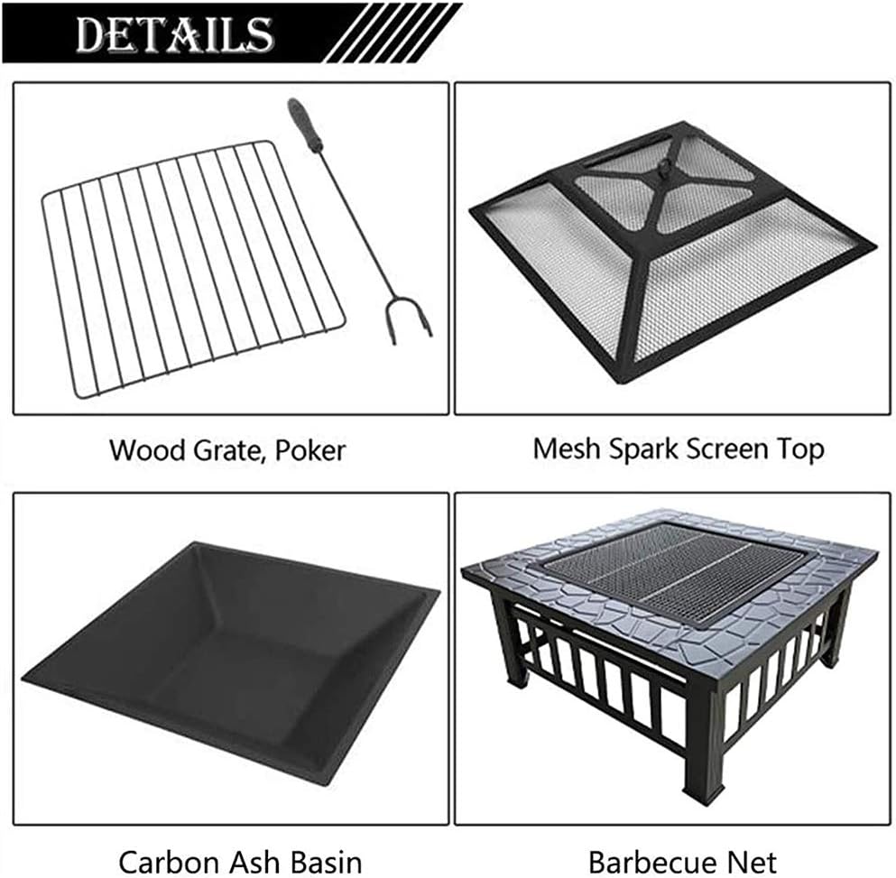 3 In1 Outdoor Fire Pits, 32-Inch Portable BBQ Firebowl, Patio Wood Burning Fire Pit with Fireplace Poker Waterproof Cover