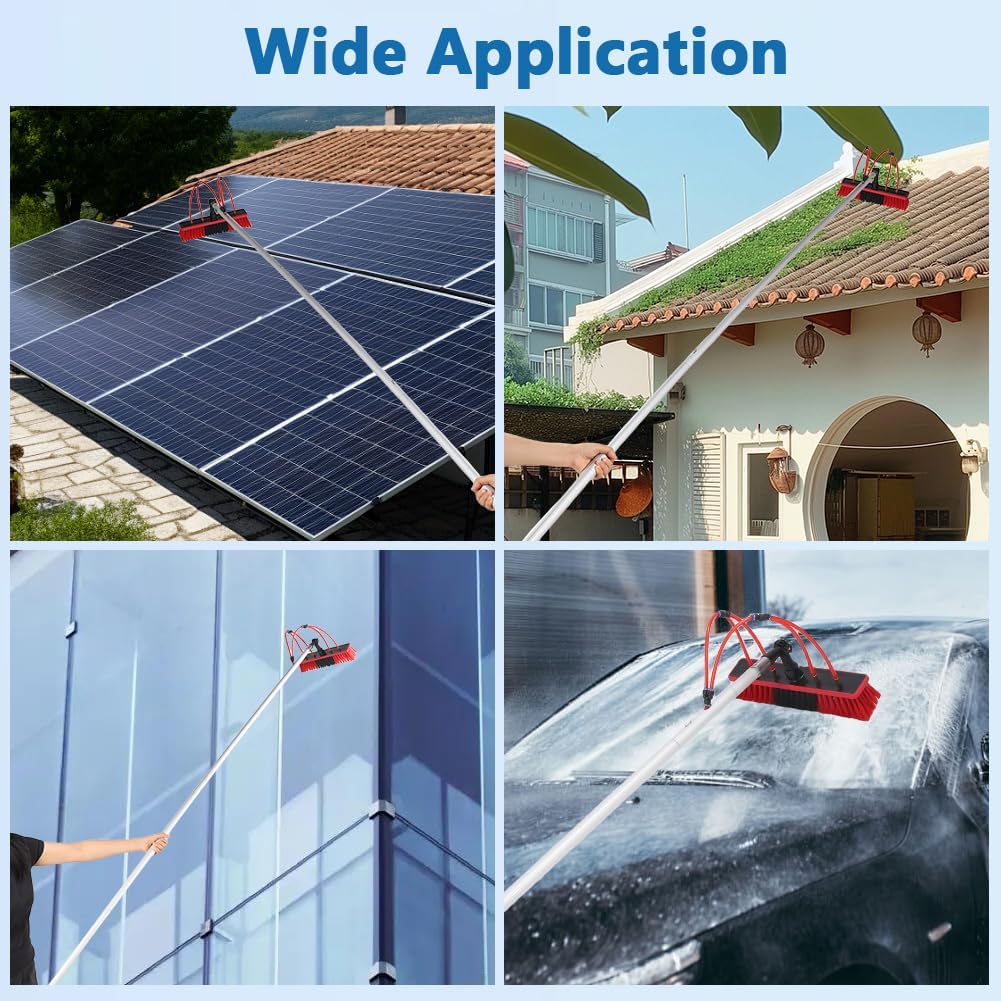 Solar Panel Cleaning Kit, Aluminum Alloy 23 FT Water Fed Pole Adjustable Washing Pole and Brush Kit Washing Dusting Equipment Tool for Window Roof Outdoor Glass