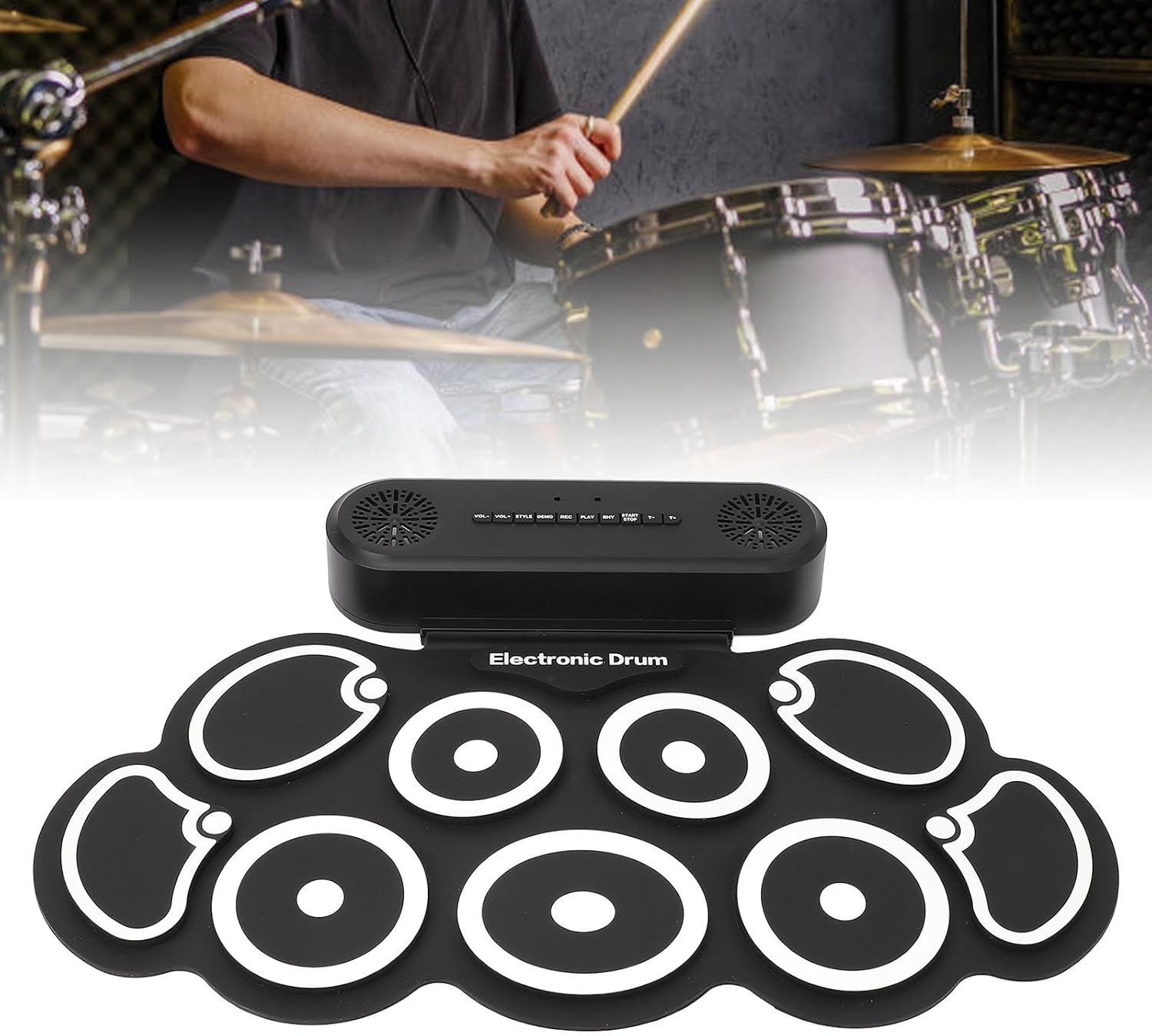 Portable Drum Pad Machine with Pedal Controlled Cymbals, a USB Electronic Drum Pad with Dual Output for Headphones and Speakers for Hand Foot Coordination