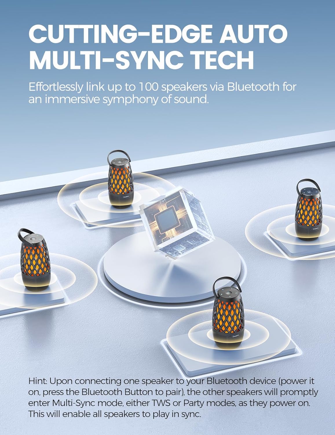 Outdoor Speakers Gifts for Men Bluetooth Speaker with Lights Multi-Sync up to 100 Speakers Auto-Pairing HD Stereo Sound Cool Stuff House Warming Gifts IPX5 Waterproof Lantern for Home|Patio|Pool|Yard