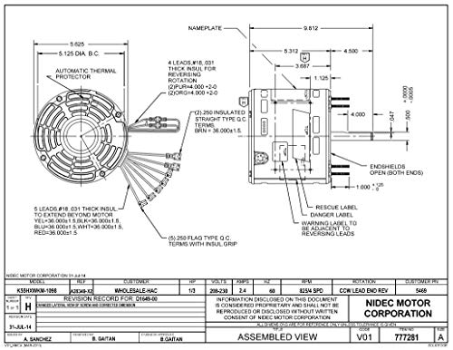 NIDEC MOTOR CORPORATION (Emerson / US Motors) 5469 EMERSON RESCUE MOTOR