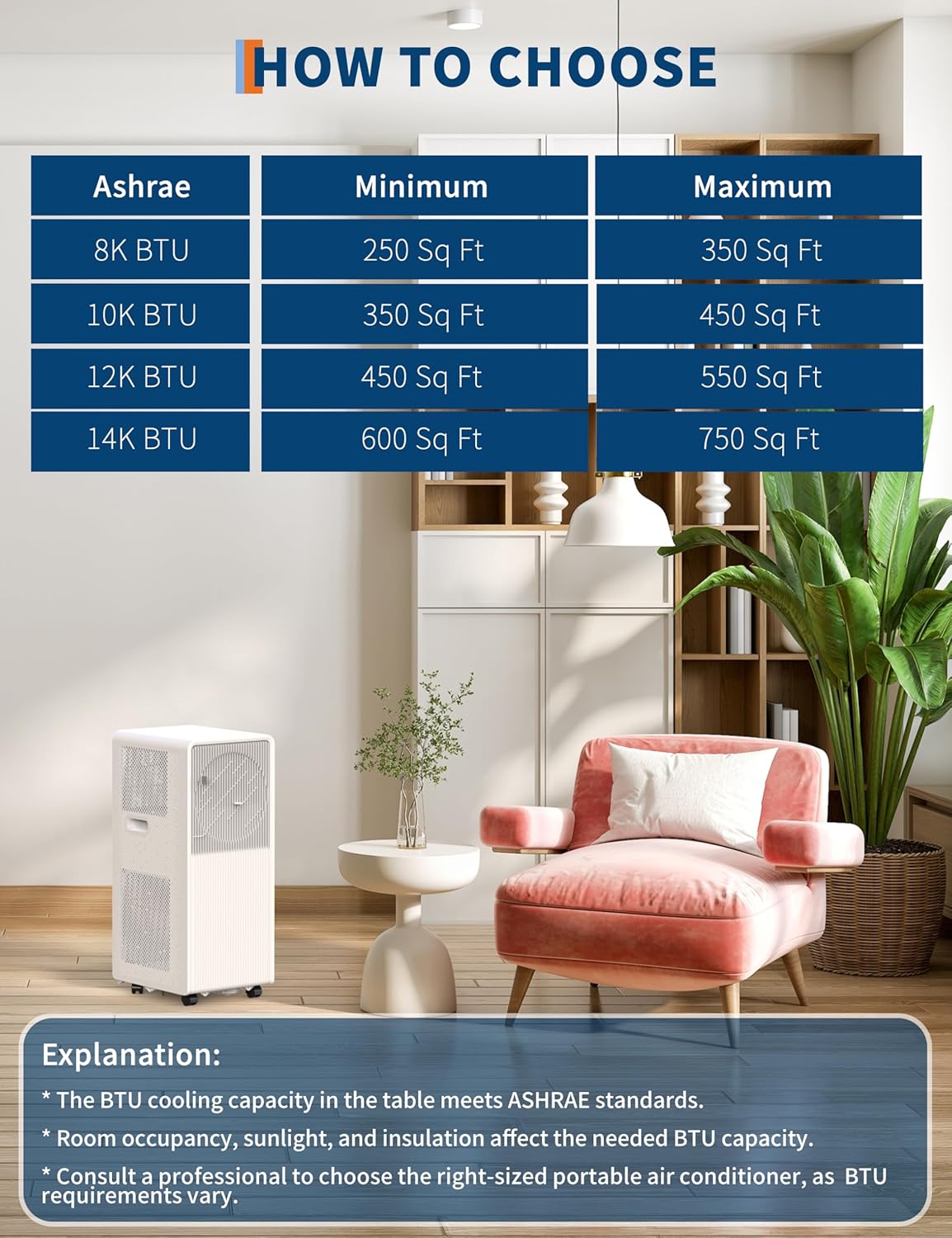 Portable Air Conditioners 8000 BTU AC Unit for Room Up to 700 Sq.Ft, 4 In1 Standing Air Conditioner With Cool, Dehumidifier, Fan Modes, Sleep Mode, Remote Control, 24H Timer,Auto Swing
