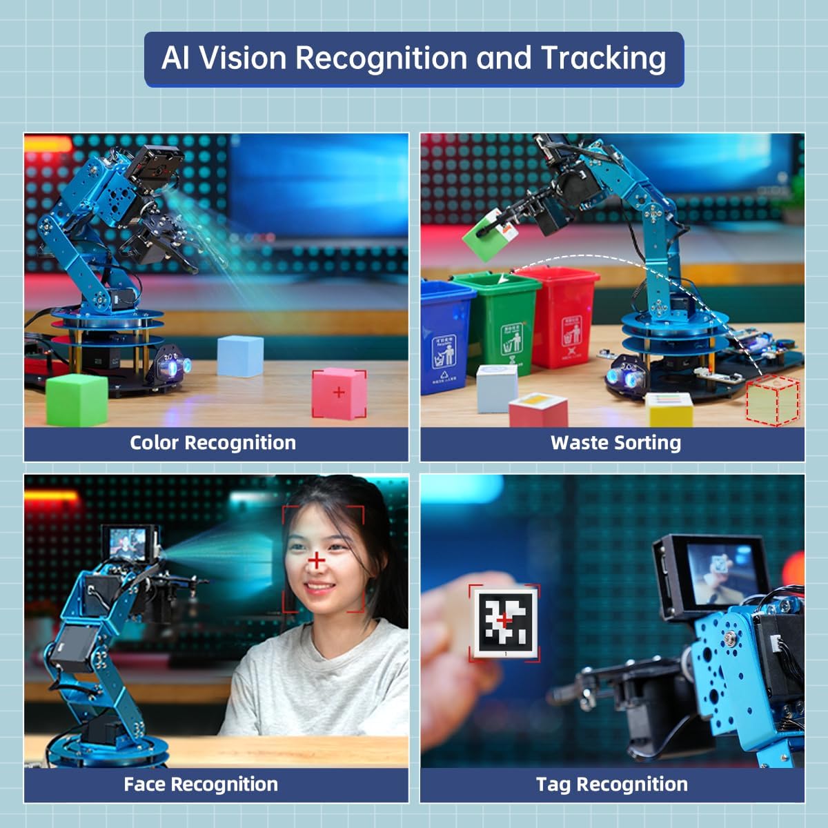 Secondary Development Kit for LeArm Open Source Upgrade, with WonderMV AI Vision, WonderEcho Voice Module, Wireless Controller, Ultrasonic/Touch/Acceleration Sensors (Not Included LeArm Robot Arm)