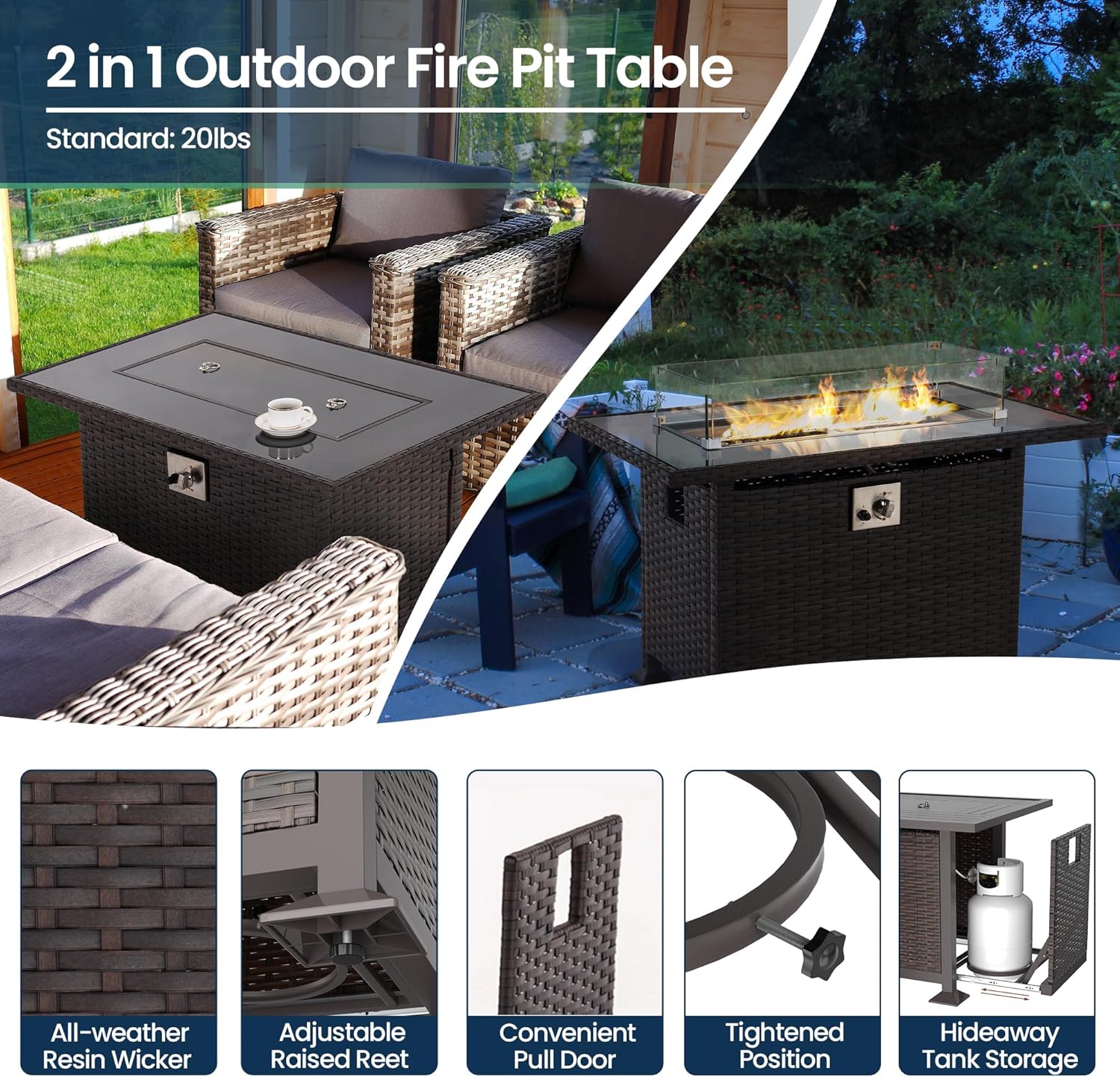 Amopatio 7 Pcs Padded Patio Swivel Chairs and 44