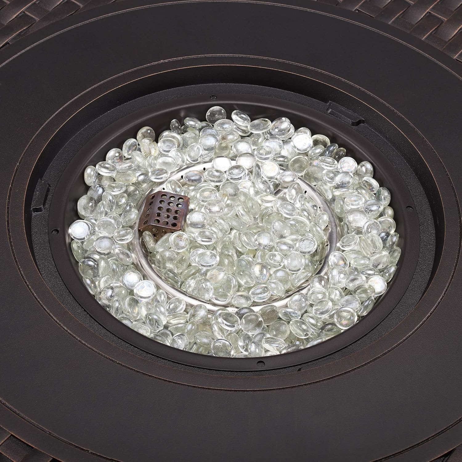 Hendricks Woven Aluminum Convertible Gas Fire Pit Table 37,000 BTU Multi-Functional Outdoor with Fire Bowl Lid, Nylon Weather Cover & Clear Fire Glass - Bronze Finish - Round - 34