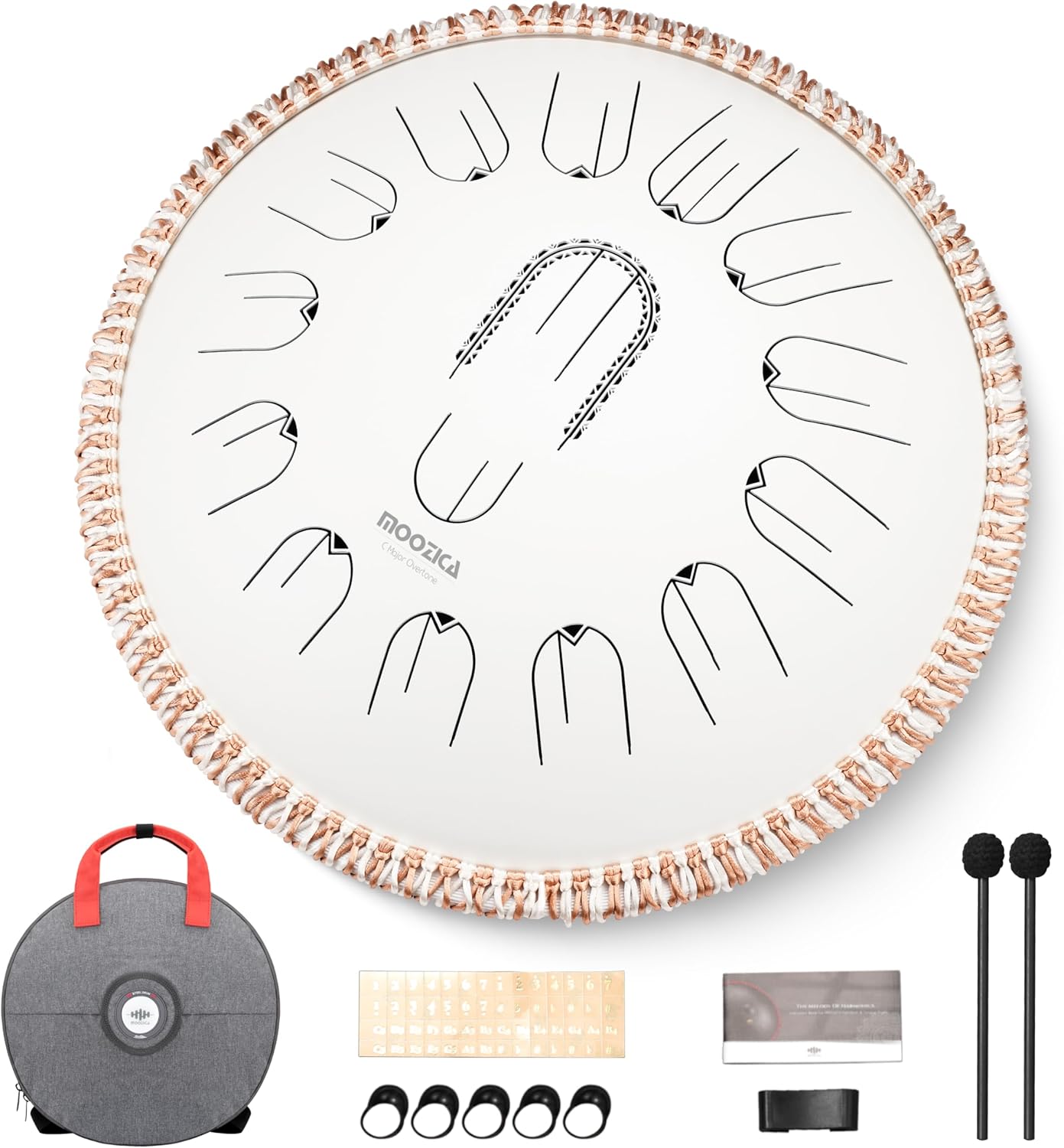 MOOZICA 15 Inch Steel Handpan Tongue Drum - 15 Notes in C Major 432hz Tongue Drum with Octave Overtone Design - Professional Percussion Instrument with Carrying Bag