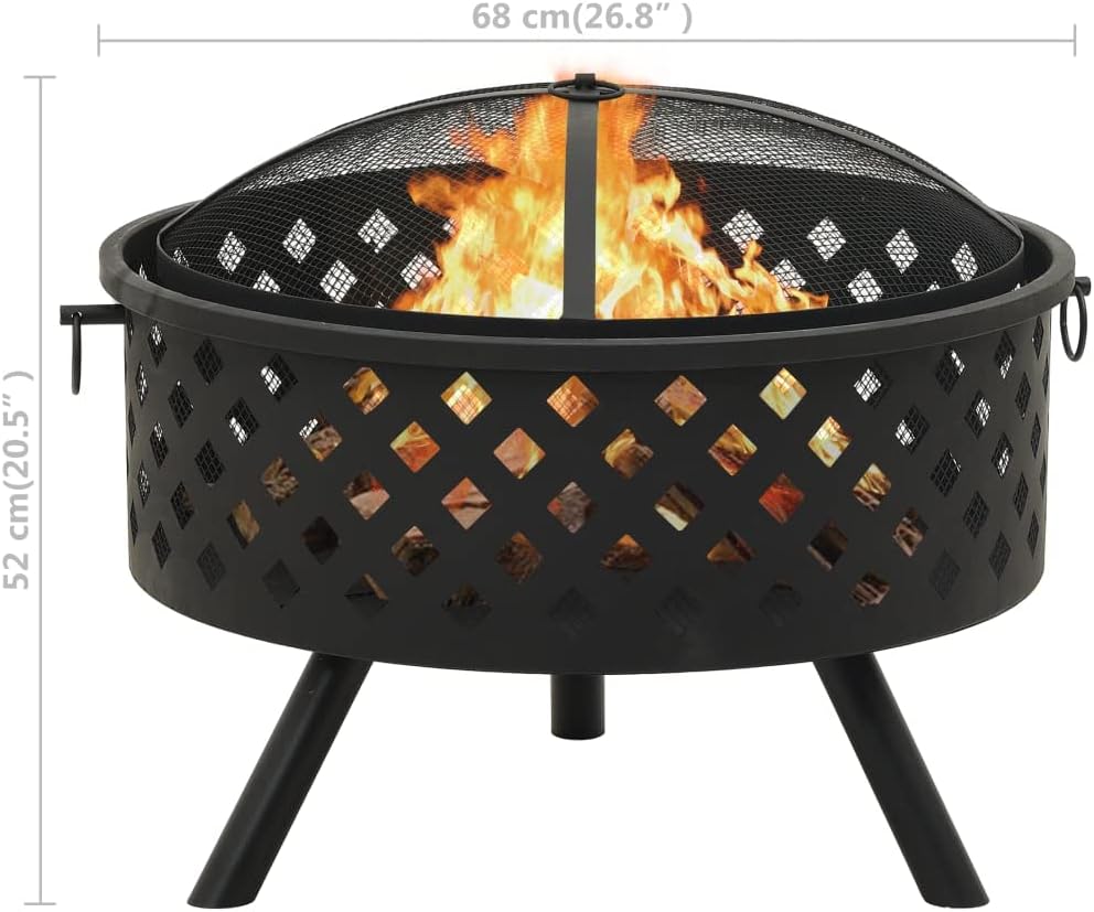 Fire Pit with Poker,Camping Fire Pit,Firepit Table for Outside,for Patio Camping Backyard Deck Picnic Porch,with Spark Screen,Log Grate,Poker,26.8 Steel