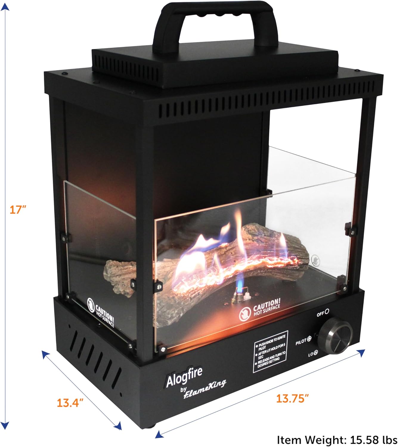 Flame King ALOGFIRE Propane Ambiance Log Fireplace Heater, Clean and Smokeless Dancing Flames, Indoor and Outdoor Use, for Campers, Patios, and Workshops