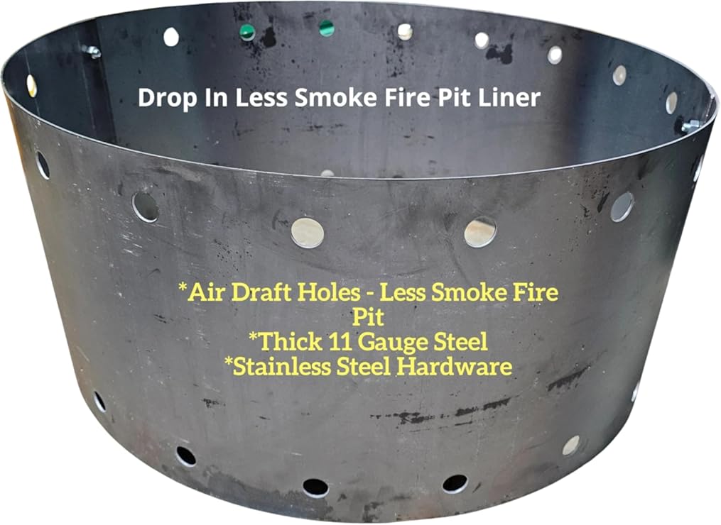 No Smoke Campfire Fire Pit Ring Liner.Draft & Vent Holes 11 Gauge Steel. 30