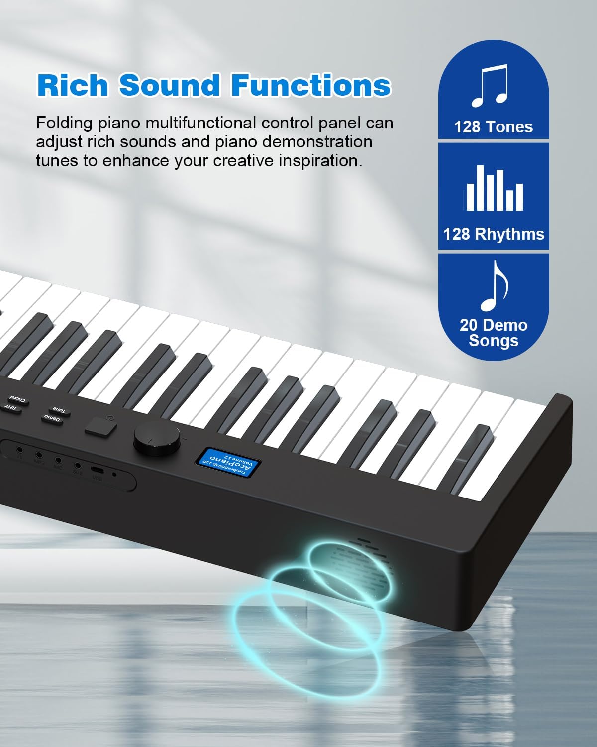 Folding Piano Keyboard 88 Key, Portable Piano Keyboard with Standard Semi Weighted Key, Foldable Piano Support Bluetooth/MIDI with Pedal, Speakers, Ideal for Beginner and Adult