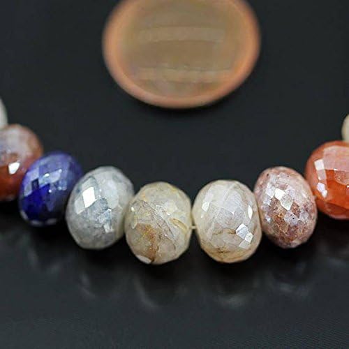 13 inch natural beads strand of 10mm faceted rondelle silver coated multi gemstone gemstone beads for DIY jewelry - necklace, bracelet, earring, ring.