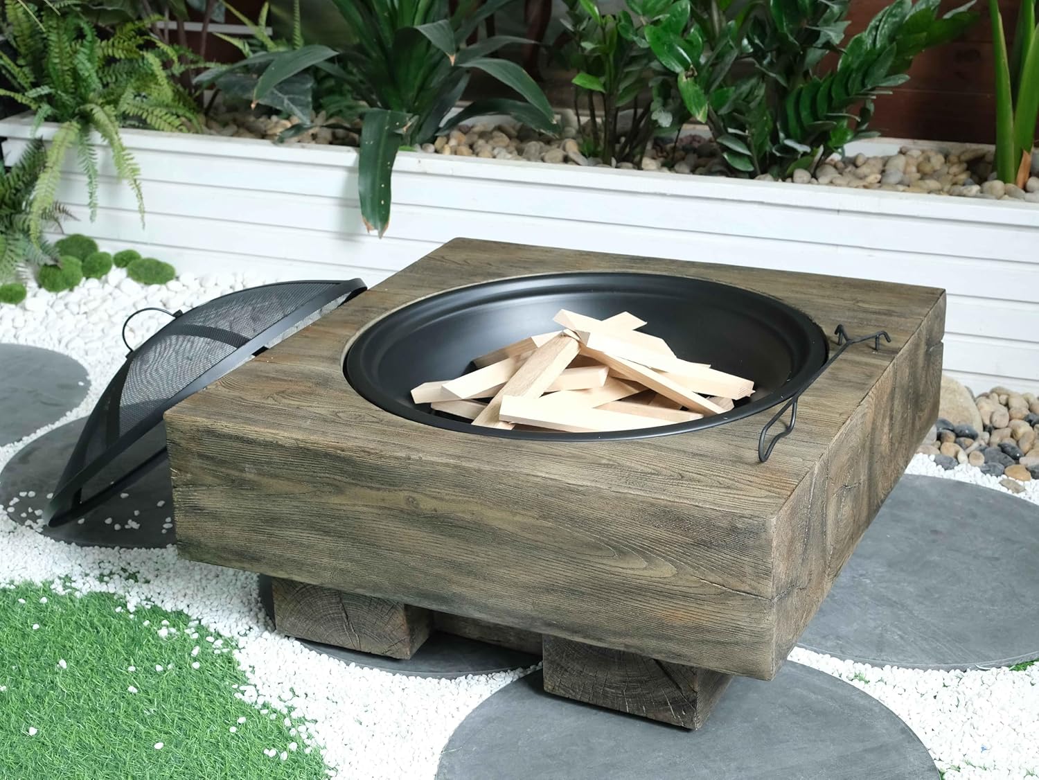 GOWE Wood-Fueled Outdoor Fire Pit with Wood Grain Design