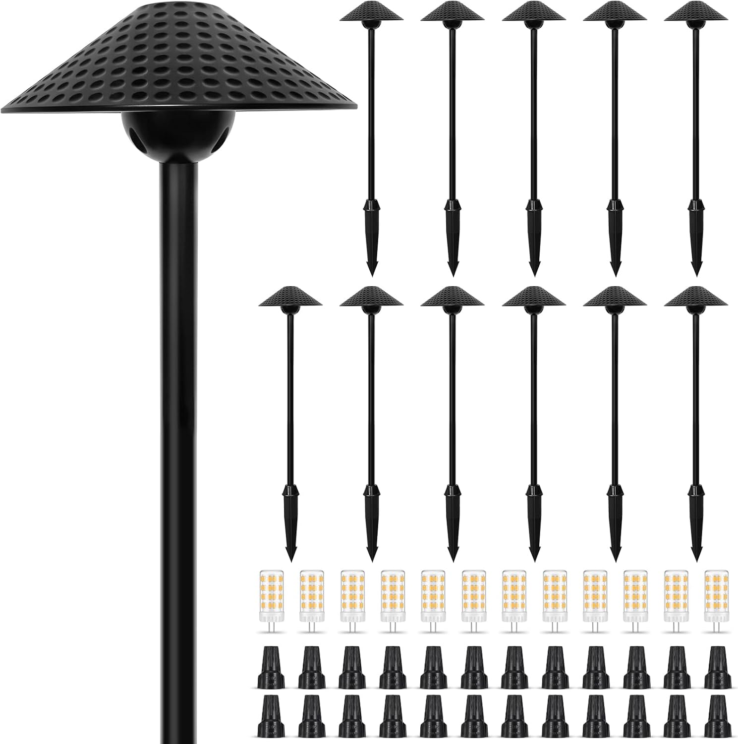 Gardencoin Low Voltage Landscape Lights 12V Outdoor LED Pathway Lighting 4W 2700K Warm White Hammered Path Light Aluminum Garden Walkway Light with Replaceable Bulb (6.7'' Shade, 20'' Tall), 12 Pack