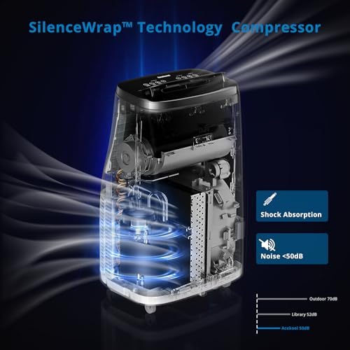 14000 BTUs Portable Air Conditioner – 3-In-1 Ultra-Quiet Cooling, Dehumidifier & Fan for Rooms Up to 750 Sq. Ft, AC Unit for Large Room, Campervan, Sleep Mode, 24H Timer & Windows Kit, Black Top Cover