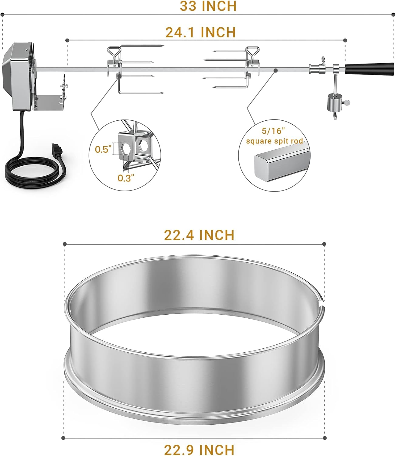 Onlyfire Stainless Steel Rotisserie Ring Kit Barbecue Accessories for Weber 22
