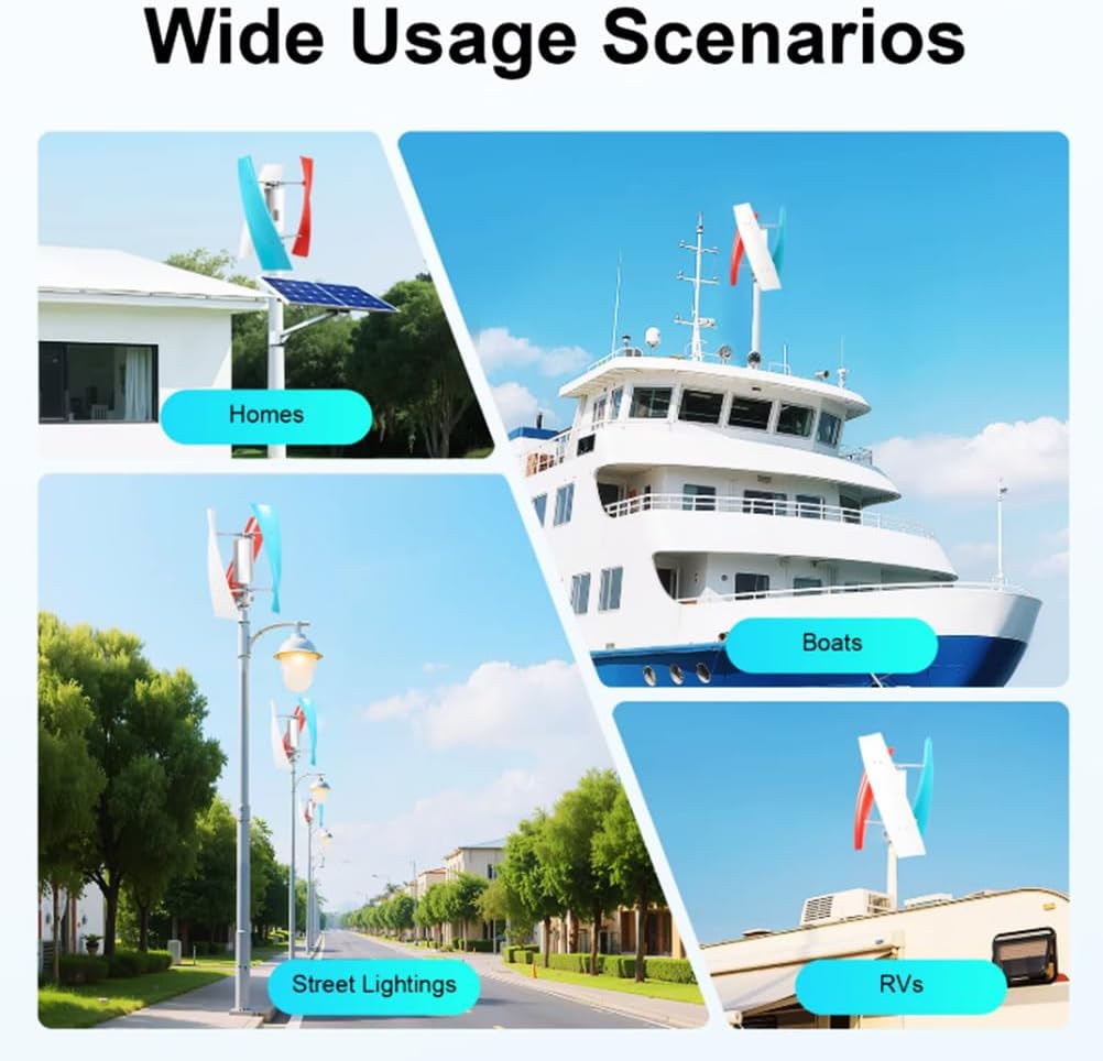 Noiseless Wind Turbine Generator, 3 Blades 12V 24V 48V 220V Windmills Kits with MPPT Controller and Power Inverter Suitable for Camping and Courtyards(3000W)