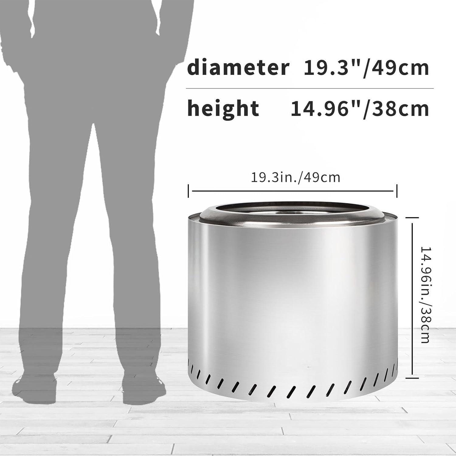 Smokeless Fire Pit 19.4 Inches Outdoor, Large Smokeless Fire Pit Durable Stainless Steel for Wood Burning, Smokeless Firepit with Removable Ash Pan